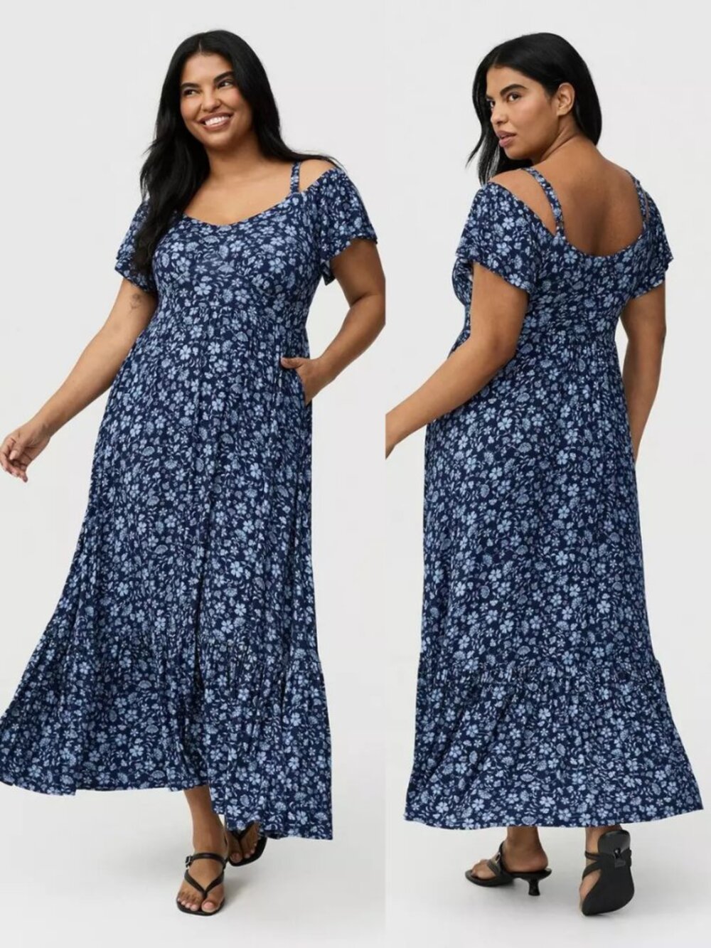 NWT Torrid 1 Cold Shoulder Tiered Maxi Dress 1X 14 16